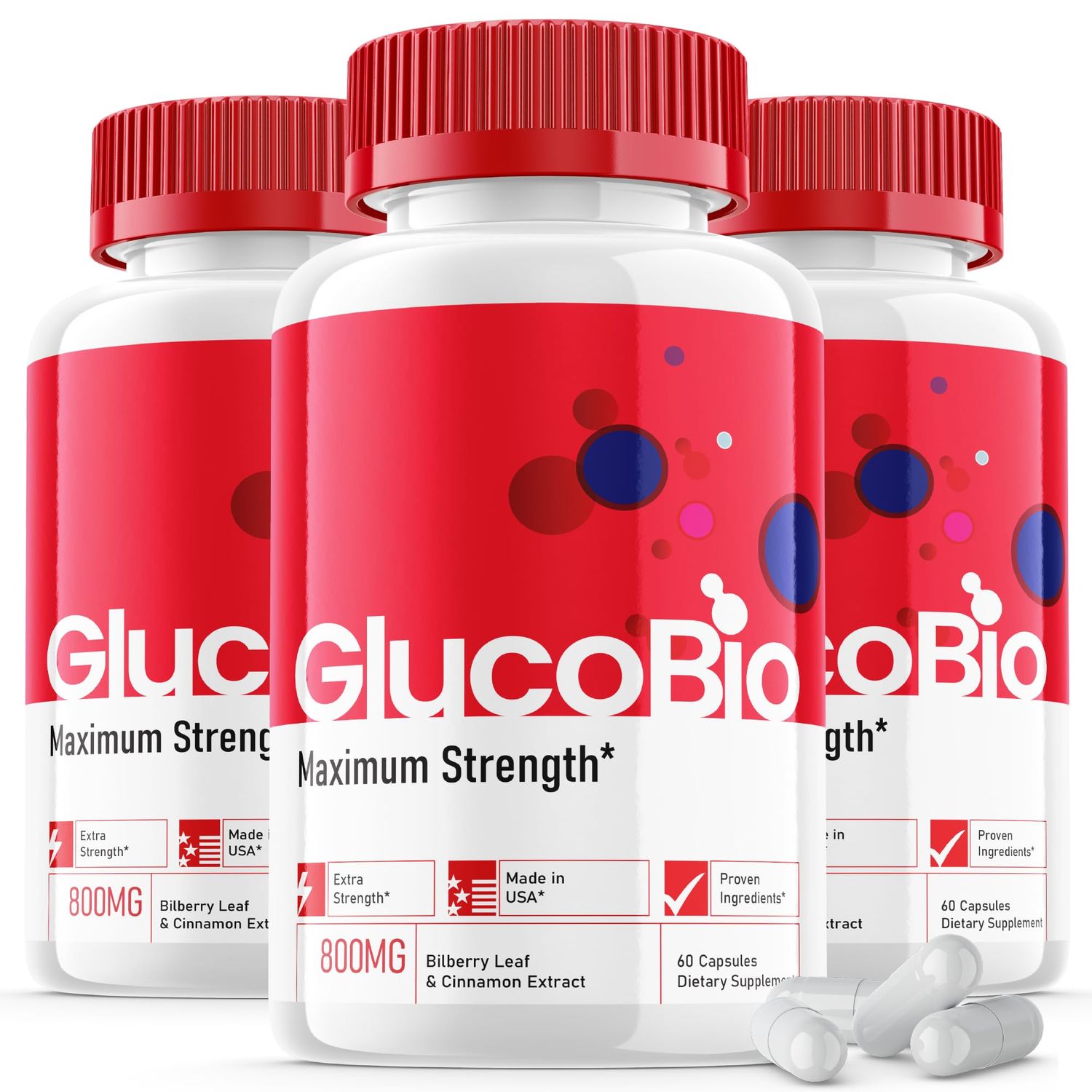 (3 Pack) Glucobio Capsules - Official Formula - Gluco Bio Support Supplement Vitamin, Glucobio Health Wellness Capsules Maximum Strength, Glucobio, Gluco Bio Pills Advanced Support (180 Capsules)