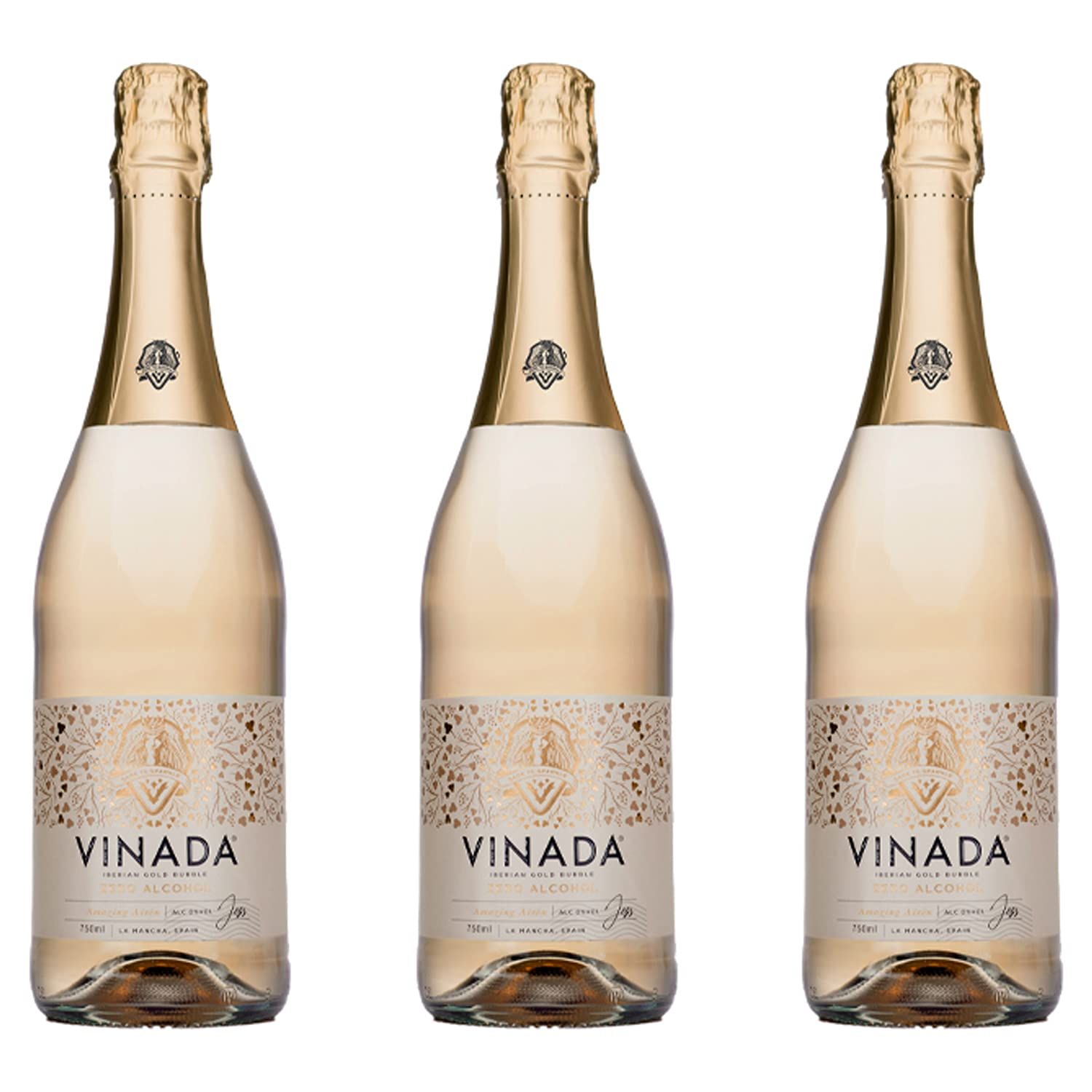 VINADA - Sparkling Gold - Zero Alcohol Wine - 750 ml (3 Glass Bottles)