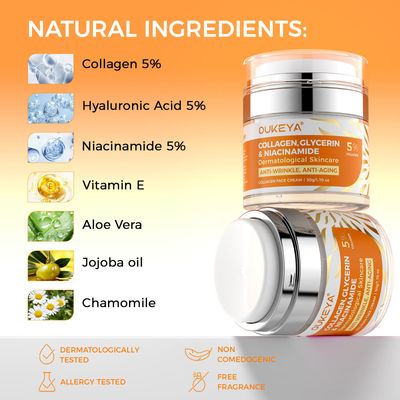 OUKEYA Collagen, Retinol Hyaluronic Acid Cream - Anti-Aging Face Moisturizer for Face, Neck D collet , Daily Moisturizer Face Cream - 1.7 fl.oz with 5 Hyaluronic Acid Niacinamide