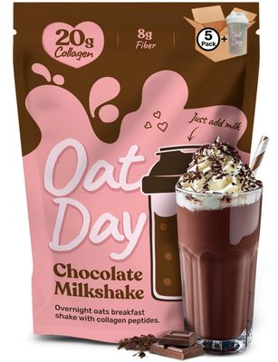 Chocolate Milkshake Overnight Oats with 20g Collagen Peptides - High Protein Oatmeal Breakfast Shake or Healthy Dessert - 5 Pack Shaker Bottle