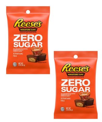 Reese&#39;s Zero Sugar Miniature Cups - Pack of 2 - Chocolate Candy and Peanut Butter - Classic Treats Everyone is Sure to Love