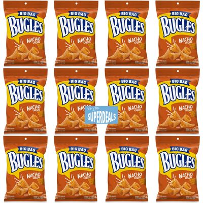 Bugles, Nacho Cheese,Crispy Corn Snack, 1.5 oz Pack of 12 bundled by SUPERDEALS with Mystery Gift