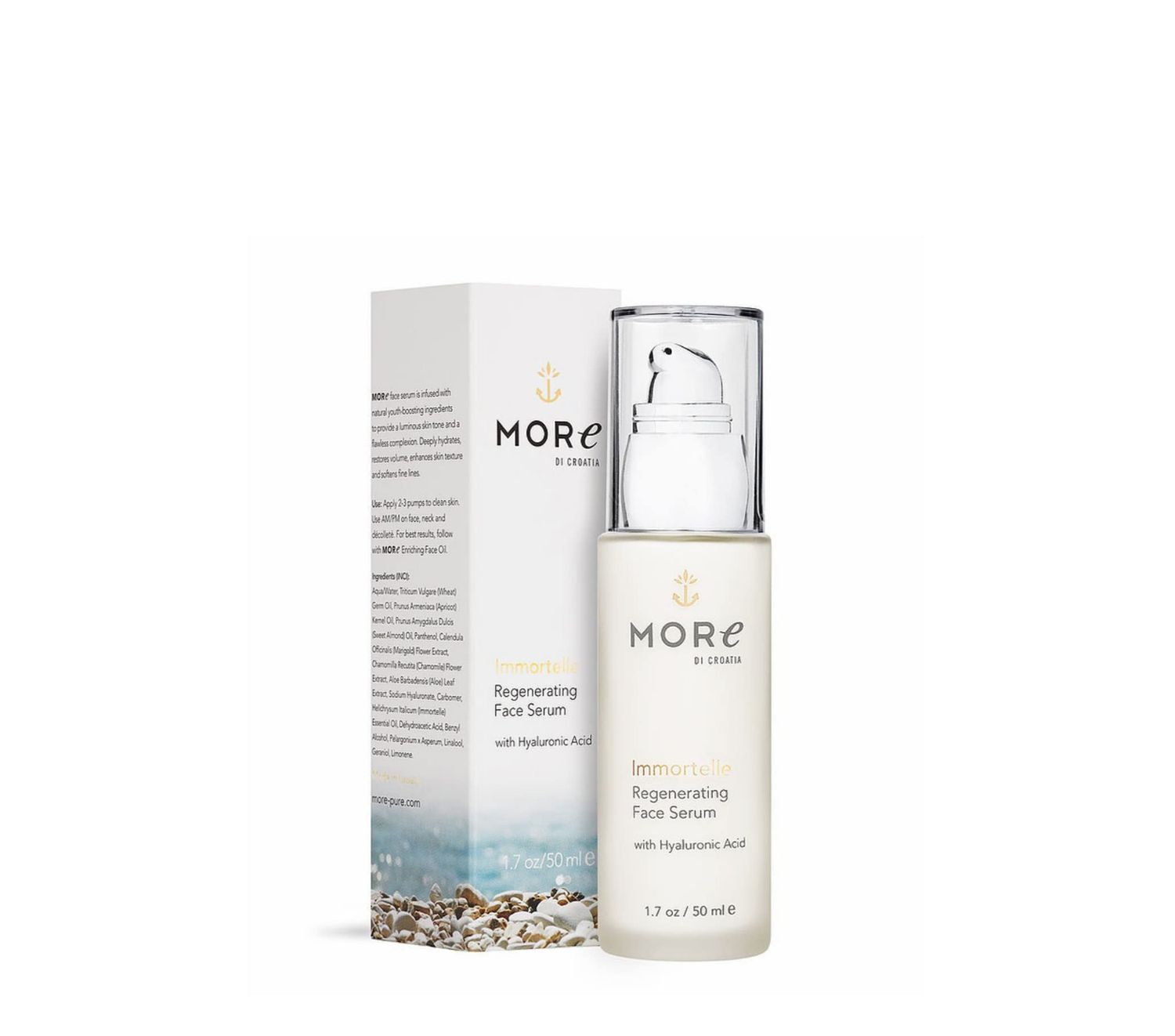 MORe di Croatia - Dubrovnik Gold Face Serum with Hyaluronic Acid Immortelle - Regenerating, Anti Aging Moisturizer - Pure, Natural, Paraben Free (1.7 oz. 50 ml.)