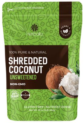 Herbaila Shredded Coconut Unsweetened, 1 lb. Unsweetened Coconut Flakes, Dried Coconut Shavings, Shredded, Flaked Coconut Shreds. All Natural, Non GMO, Pure Unsweetened Shredded Coconut 16 oz.