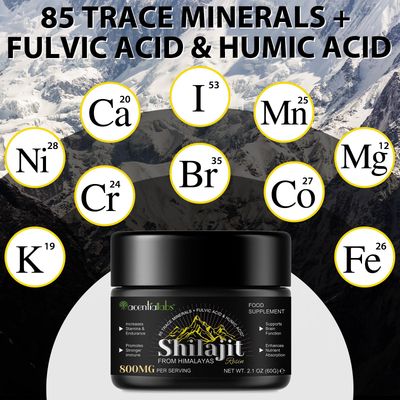 shilajit Pure Himalayan Organic, Contains 85 Trace Minerals and Humic Acid, Improves Metabolism and Combats Fatigue, Immune Support, 2.1 OZ (4 Months Supply), Black