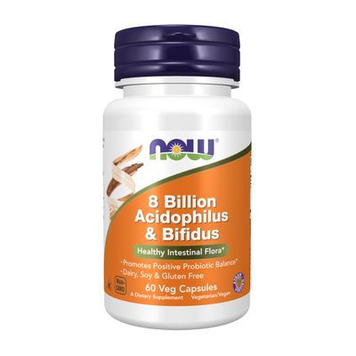 NOW Foods Supplements, 8 Billion Acidophilus Bifidus, Dairy, Soy and Gluten Free, Strain Verified, 60 Veg Capsules