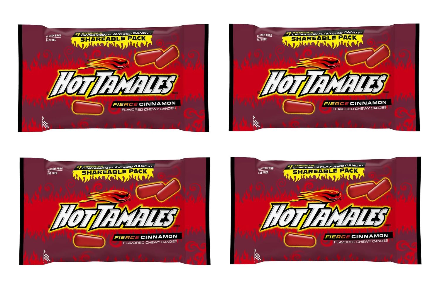 Hot Tamales 3.5 oz Bags - Pack of 4 Bags - Delicious Classic Flavors - Tasty Cinnamon Chewy Candy - Perfect for Anytime and Anywhere