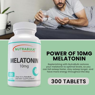 NutraBulk Melatonin 10 mg Tablets - Quick Release Natural Nighttime Sleep Aid for Adults. (300 Count)