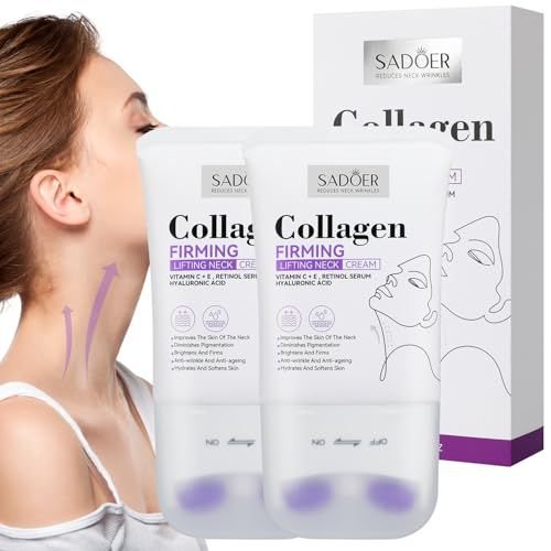 dssuoa 2Pcs Sadoer Neck Collagen Cream-Collagen Firming Lifting Neck Cream,Sadoer Face Neck Collagen Cream,Tightening FaceNeck Anti-Wrinkle Collagen Cream,Firm and Lift Sagging Skin