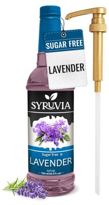 Syruvia Sugar Free Lavender Syrup With Syrup Pump Dispenser - Lavender Coffee Syrup Flavor, 25.4 fl oz, Kosher, Gluten Free, Perfect for Coffee, Drinks, Soda, Desserts, and More