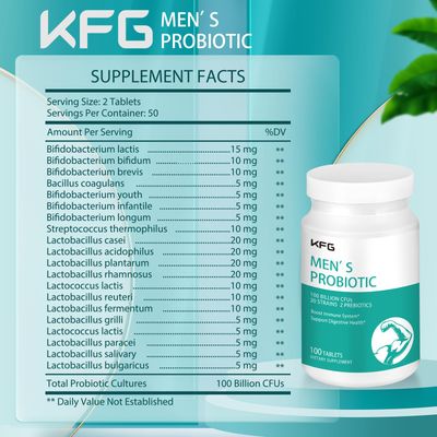KFG Probiotic Supplement 100 Billion CFU, 20 Strains, 2 Prebiotics and Digestive Enzymes, Supports Digestion, Immune Support, Gut Health and Metabolism, Non-GMO, Gluten Soy Free, 100 Tablets