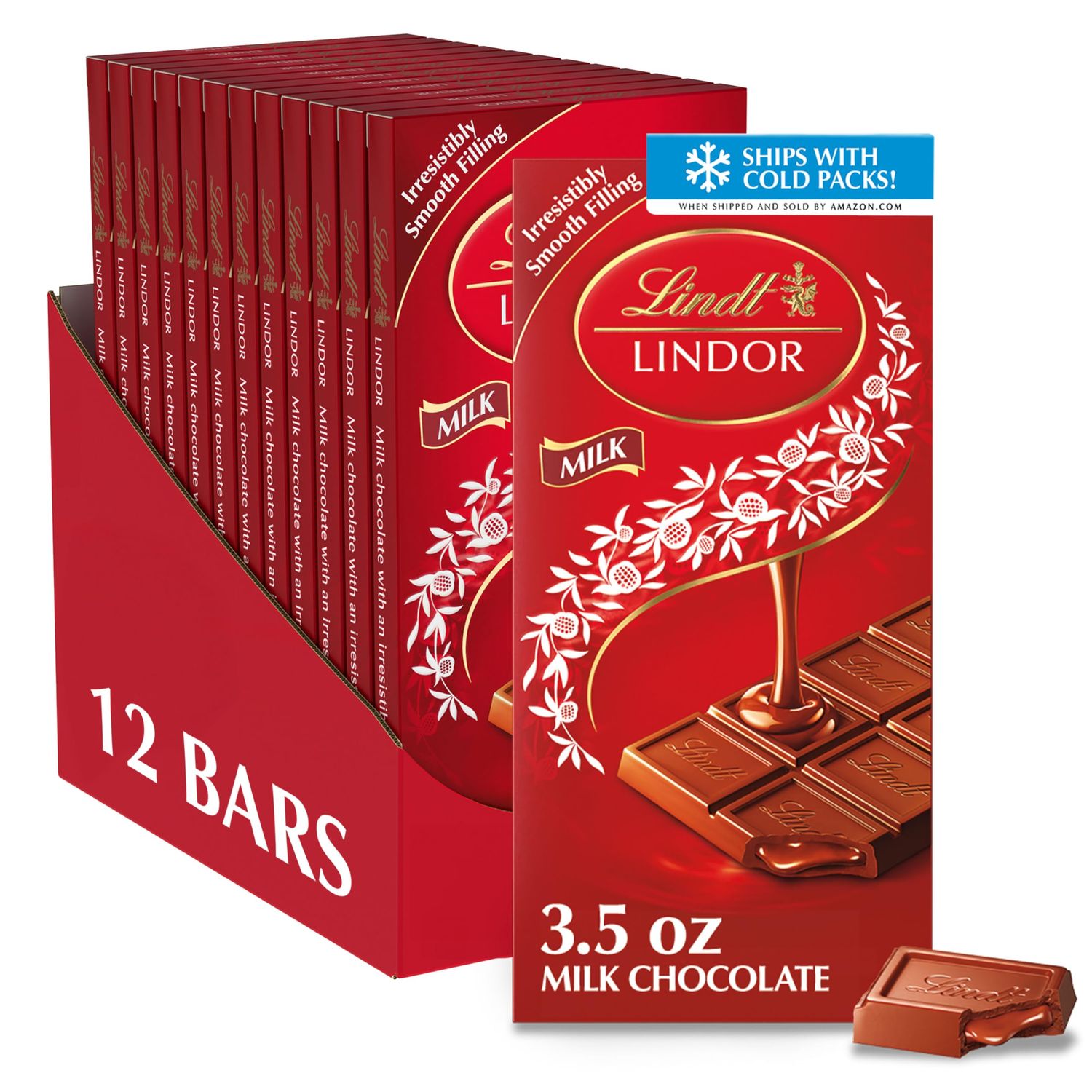 Lindt LINDOR Milk Chocolate Truffle Bar, Chocolate Candy Bar with Smooth Center, 3.5 oz. (12 Pack)