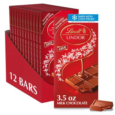 Lindt LINDOR Milk Chocolate Truffle Bar, Chocolate Candy Bar with Smooth Center, 3.5 oz. (12 Pack)