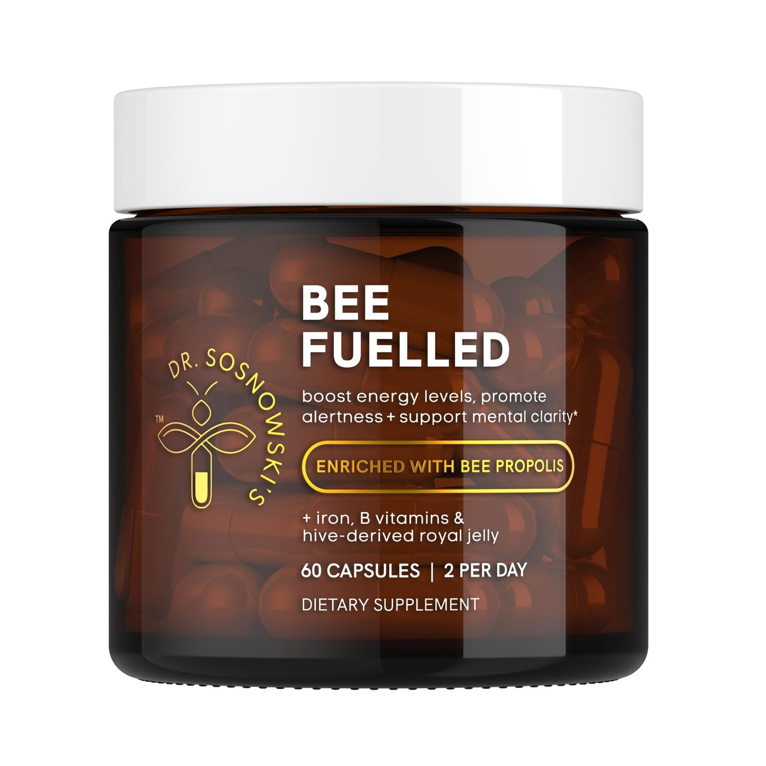 Dr Sosnowski&#39;s Bee Fuelled Daily Energy Supplement Daily Mental Physical Energy Metabolism, Vegetable Capsules, 60ct