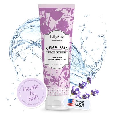LilyAna Naturals Charcoal Face Scrub - Facial Exfoliator - Microdermabrasion Scrub - Facial Skin Care Products for Women and Men - Lavender and Tea Tree Oil - 3oz