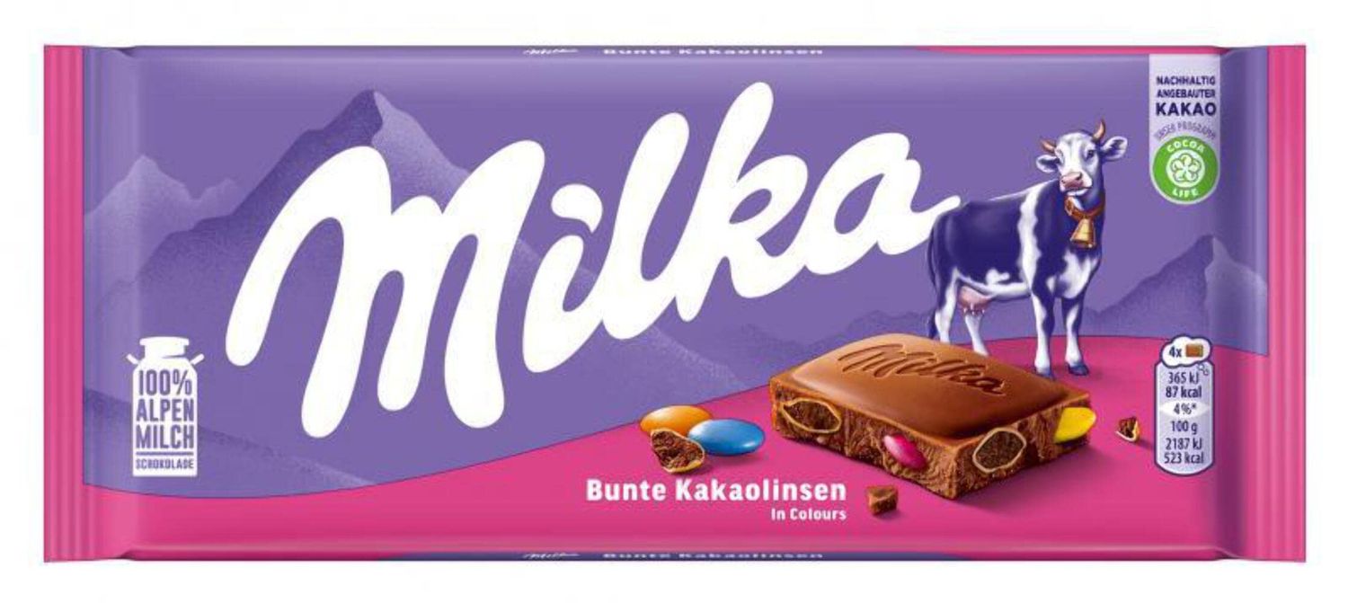 Milka Bunte Kakaolinsen &quot;Be happy!&quot;