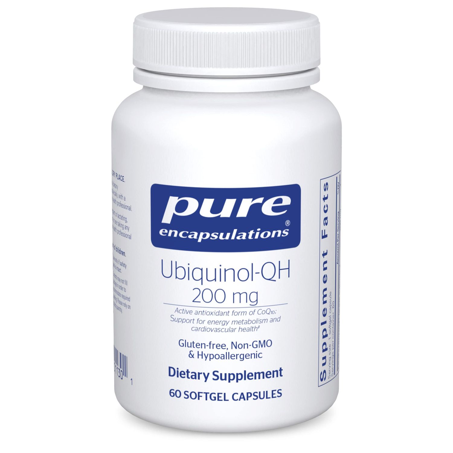 Pure Encapsulations Ubiquinol-QH - 200 mg Ubiquinol - Active Form of Coenzyme Q10 - Heart Health Energy Metabolism Support - Antioxidant Supplement - 60 Softgel Capsules