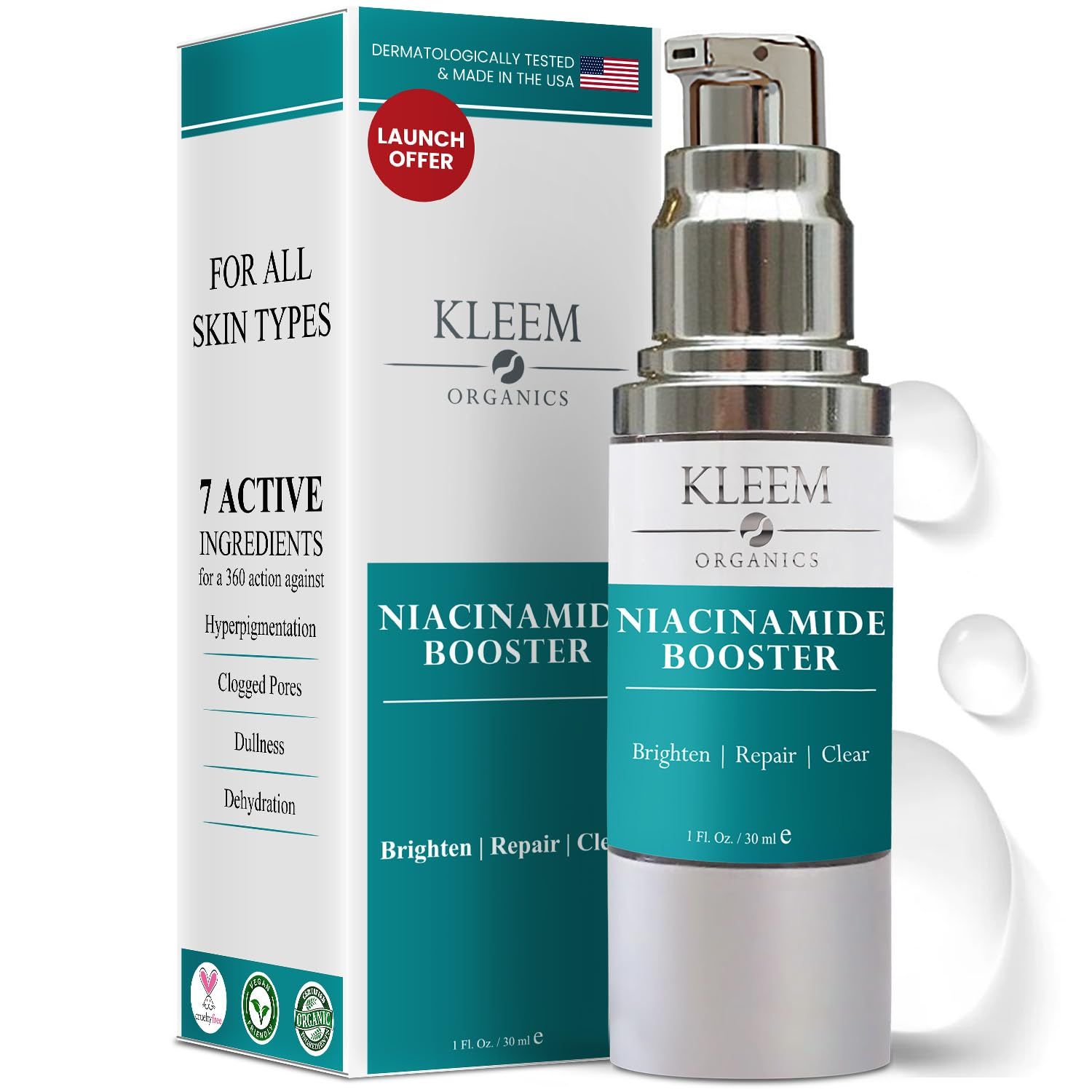 Pure Niacinamide Serum for Face with Salicylic Acid Squalane - Anti Aging (Vitamin B3) Niacinamide Serum for Hyperpigmentation, Dark Spots, Clogged Pores Dull and Dehydrated Skin - 1 Fl Oz
