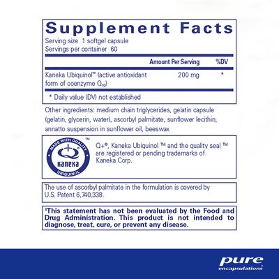 Pure Encapsulations Ubiquinol-QH - 200 mg Ubiquinol - Active Form of Coenzyme Q10 - Heart Health Energy Metabolism Support - Antioxidant Supplement - 60 Softgel Capsules