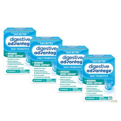 Digestive Advantage Intensive Bowel Support Probiotic Defends Against Gas Bloating, 32 Count Capsules (4 Pack)