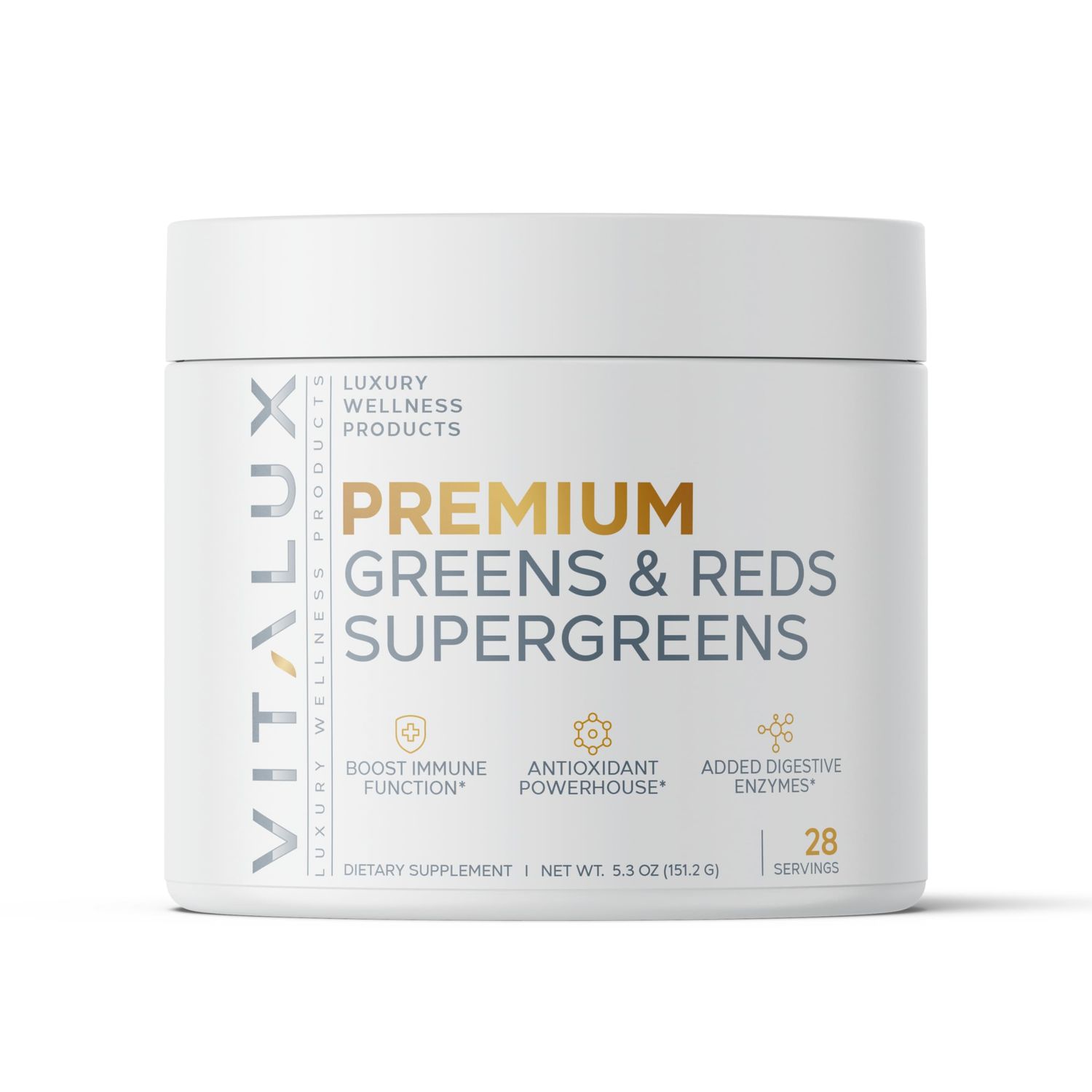 VITALUX 1 Rated Premium Greens Reds Superfood Powder Immune Function, Added Antioxidants, Loaded w Digestive Enzymes 17 Powerful Ingredients 3rd Party Tested, Vegan USA Made - 28 Days