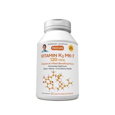 ANDREW LESSMAN Vitamin K2 MK7 120 mcg 30 Softgels - Essential for Healthy Calcium Utilization, Promotes Optimum Skeletal, Heart and Arterial Health. No Additives. Small Easy to Swallow Softgels
