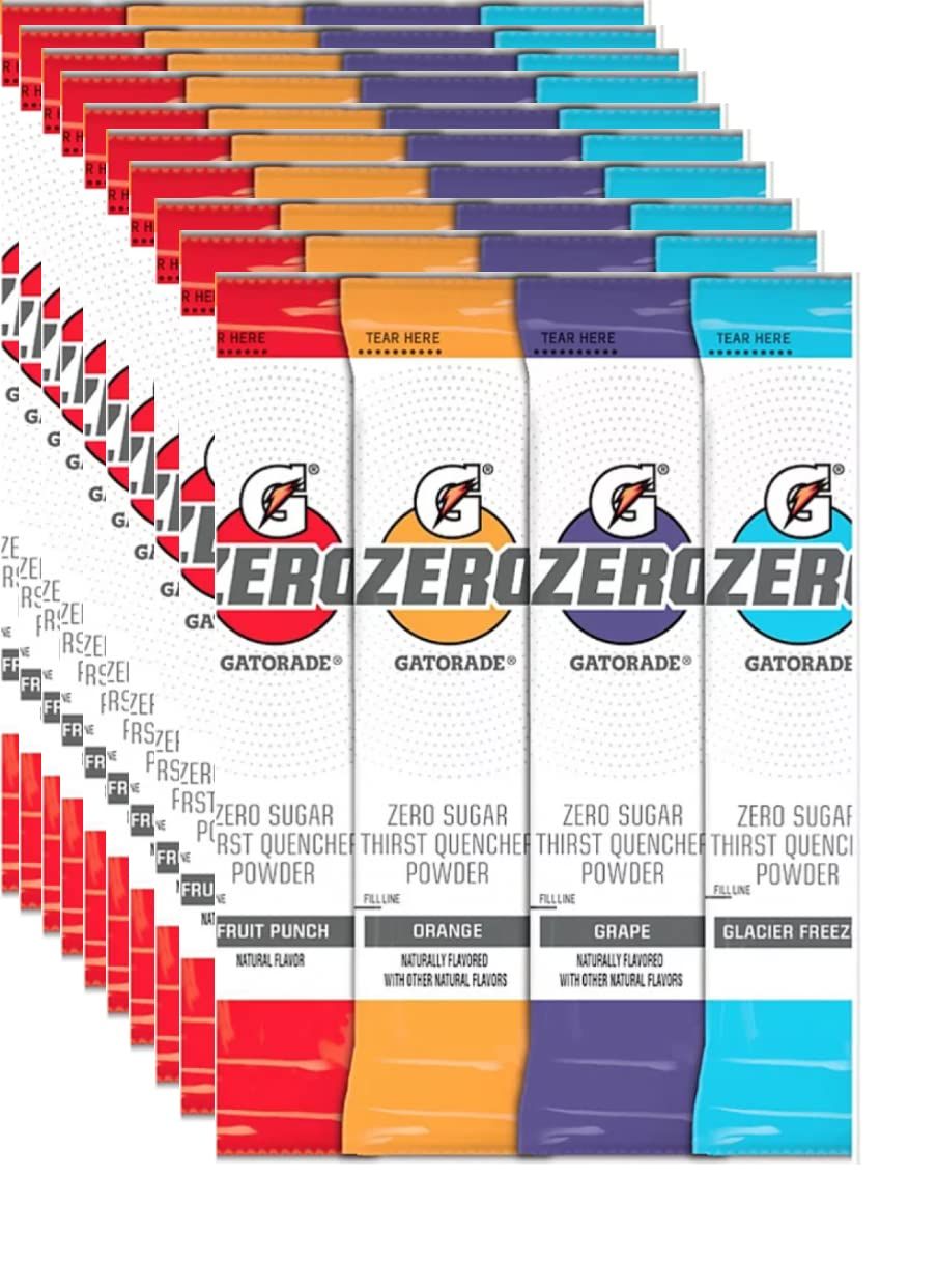 Gatorade G Zero Powder 4 Flavor Variety Pack 10 of Each FlavorPack of 40 0.10oz Glacier Freeze Orange Grape Fruit Punch