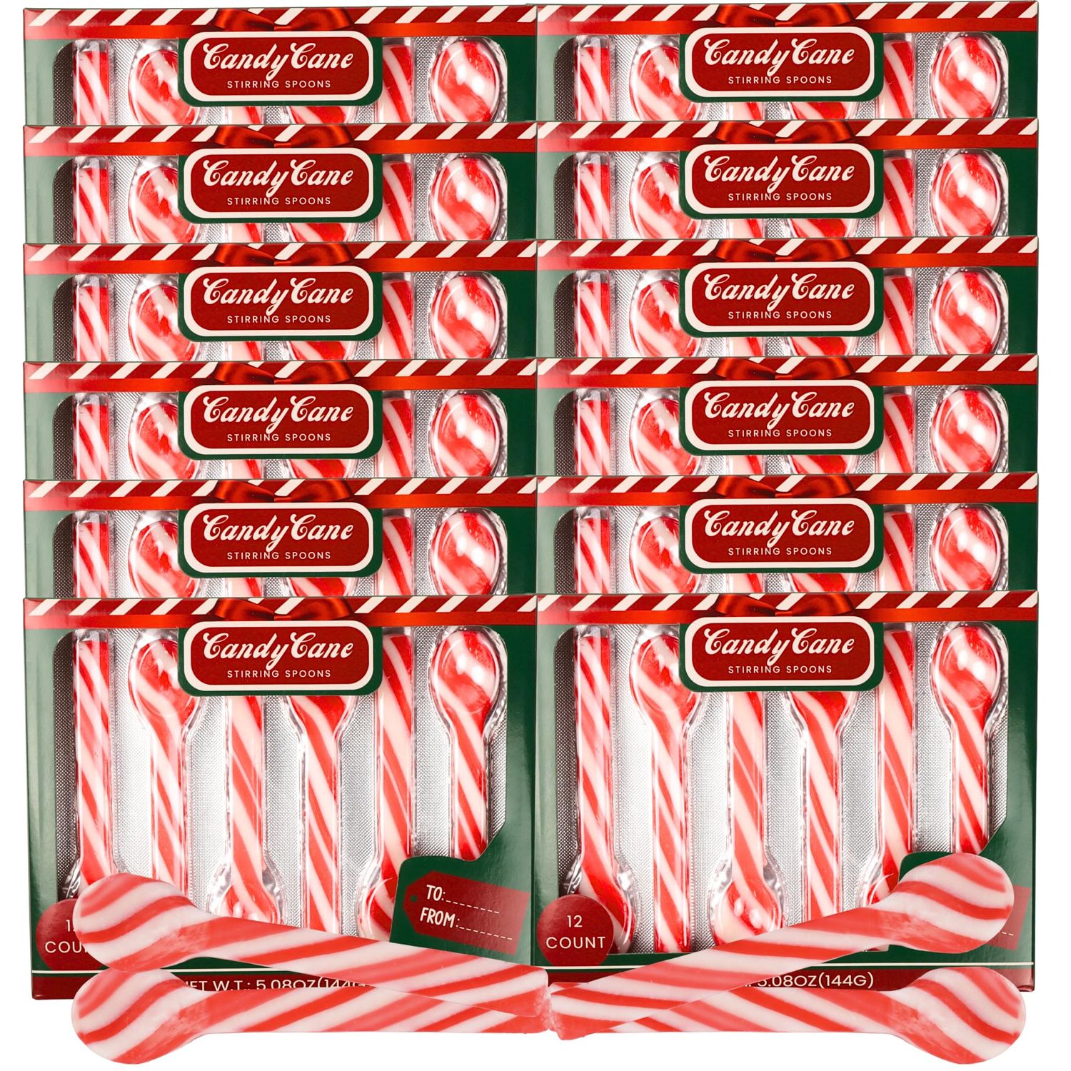 Sweetzo Bulk Candy Cane Spoons, Christmas Hot Chocolate and Coffee Peppermint Stirrers - 144 Pieces (Pack of 12)