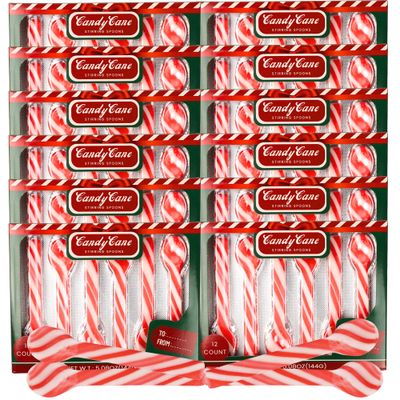 Sweetzo Bulk Candy Cane Spoons, Christmas Hot Chocolate and Coffee Peppermint Stirrers - 144 Pieces (Pack of 12)