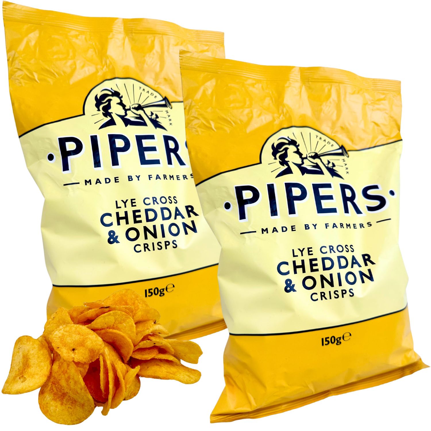 Pipers Crisps 5.3 oz. (150g)(Pack of 2) Cheddar and Onion Potato Chips from the UK - Gluten Free - British Crisps - Patatas Fritas - Onion Chips - Cheese Chips