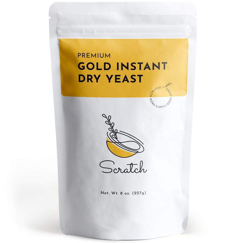 Scratch Gold Yeast - Instant Dry Yeast for a Rapid Rise - Add Straight to Dry Mix - Perfect for Making Bread, Bread Machines, Pizza Dough, Crusts More - (Gold 8oz) (1 Packet)