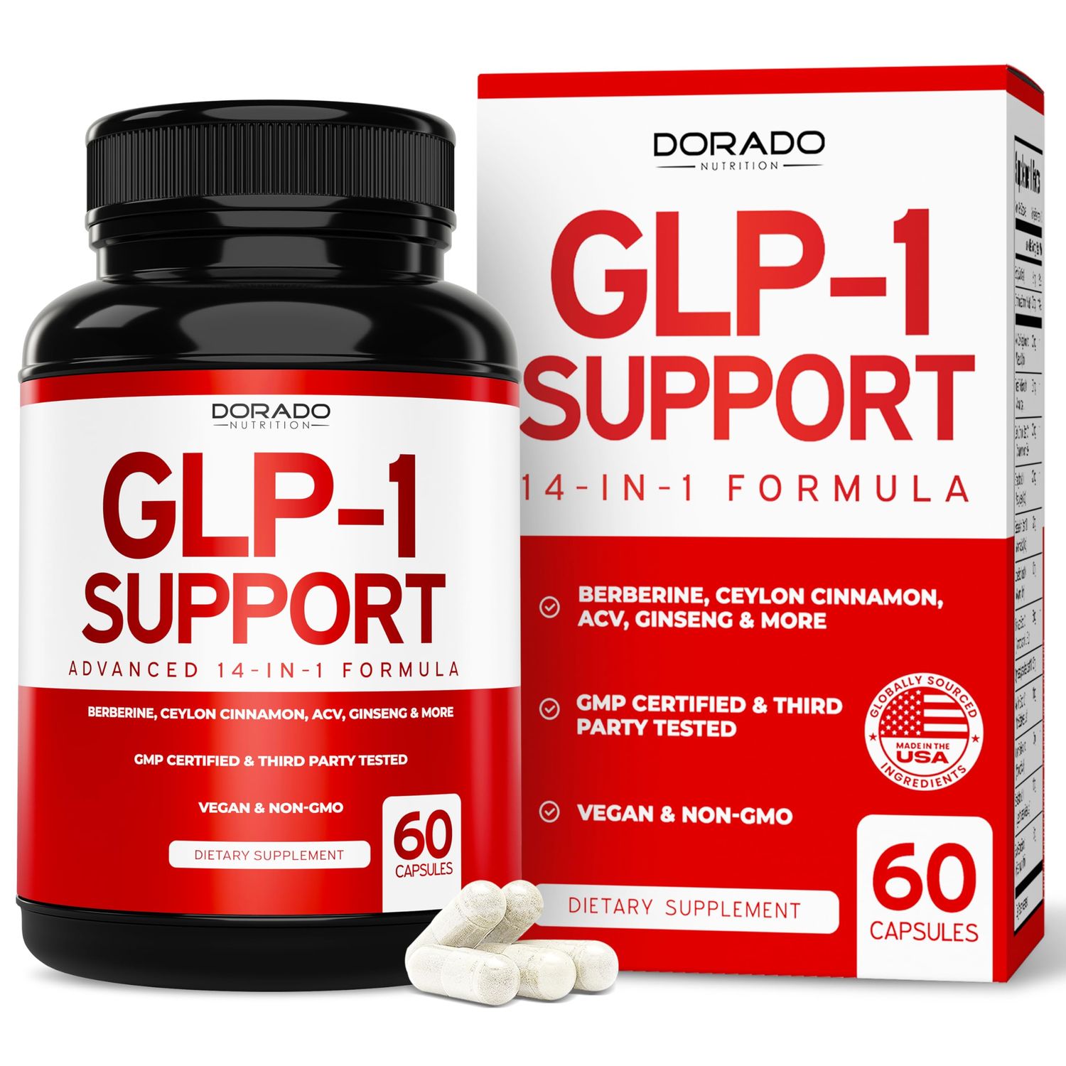 GLP-1 Supplement 14 in 1 Formula (GLP1 Supplement with Berberine, ACV, Chromium, Ceylon Cinnamon, Turmeric More) Support Gut Health Metabolism - Third Party Tested, Vegan Safe USA Made