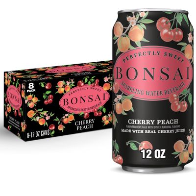 Bonsai Cherry Peach Sweetened Sparkling Water, 12 fl oz cans, 8 pack