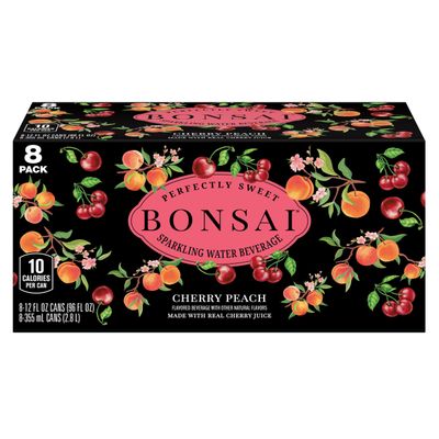 Bonsai Cherry Peach Sweetened Sparkling Water, 12 fl oz cans, 8 pack
