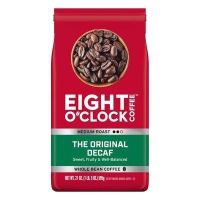 Eight O&#39;Clock Coffee The Original Decaf Whole Bean Coffee, Medium Roast, 21 Ounce (Pack of 1) - Sweet, Fruity, Well Balanced