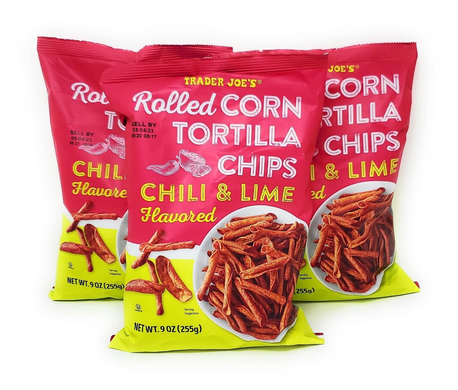 Trader Joe&#39;s Rolled Corn Tortilla Chips Chili Lime Flavored Net Wt. 9 Oz (255g) - Pack of 3