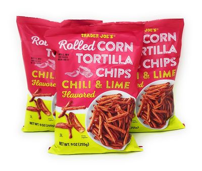 Trader Joe&#39;s Rolled Corn Tortilla Chips Chili Lime Flavored Net Wt. 9 Oz (255g) - Pack of 3