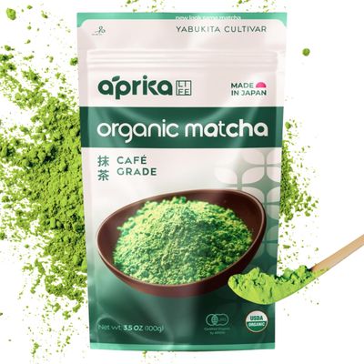 AprikaLife Organic Matcha Powder, USDA JAS Certified, No Sugar Added, Authentic Japanese Cafe Grade Matcha Green Tea Powder Perfect for Matcha Lattes, Smoothies Baking, 3.5 oz100g