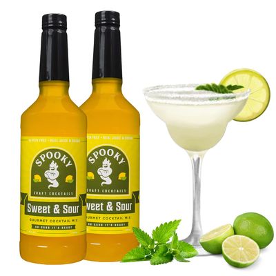 SPOOKY Beverages - Sweet and Sour Cocktail Mix - Real Lemon Real Sugar - No Artificial Colors, Flavors, or Corn Syrup - Premium Gluten Free Cocktail Mixer - 32 Ounces (Pack of 2)