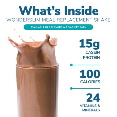 WonderSlim Meal Replacement Shake, Chocolate Salted Caramel, 15g Protein, 24 Vitamins Minerals, Gluten Free, Low Carb (7ct)