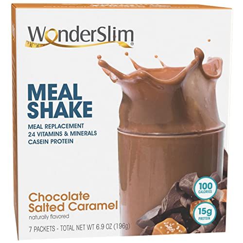 WonderSlim Meal Replacement Shake, Chocolate Salted Caramel, 15g Protein, 24 Vitamins Minerals, Gluten Free, Low Carb (7ct)