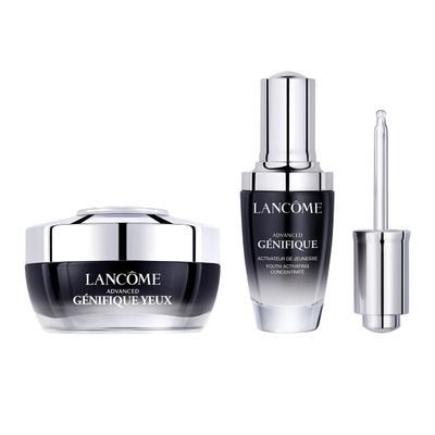 Lanc me Advanced Genifique Anti-Aging Face Serum and Eye Cream Duo - Visibly Hydrates Plumps Skin - With Bifidus Prebiotic, Hyaluronic Acid Vitamin Cg