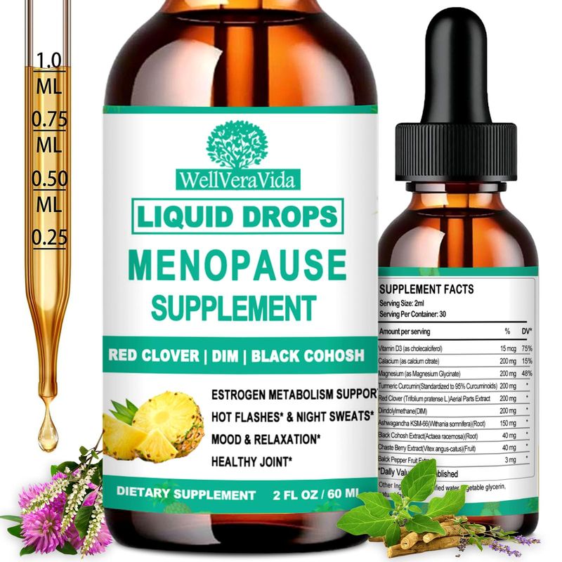 10-in-1 Menopause Supplements for Women, Complete Menopause Vitamins w. Black Cohosh Ksm66 Ashwagandha Red Clover For Hot Flashes Night Sweats Mood Swings, Liquid Menopause Potency than Capsules Pills