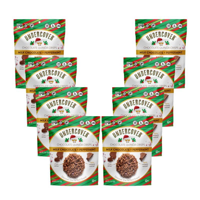 Undercover Chocolate Quinoa Crisps - Milk Chocolate Peppermint Quinoa Crisps 8-Pack, 2oz Bags Gluten Free, Nut-Free, Allergen Friendly, Kosher