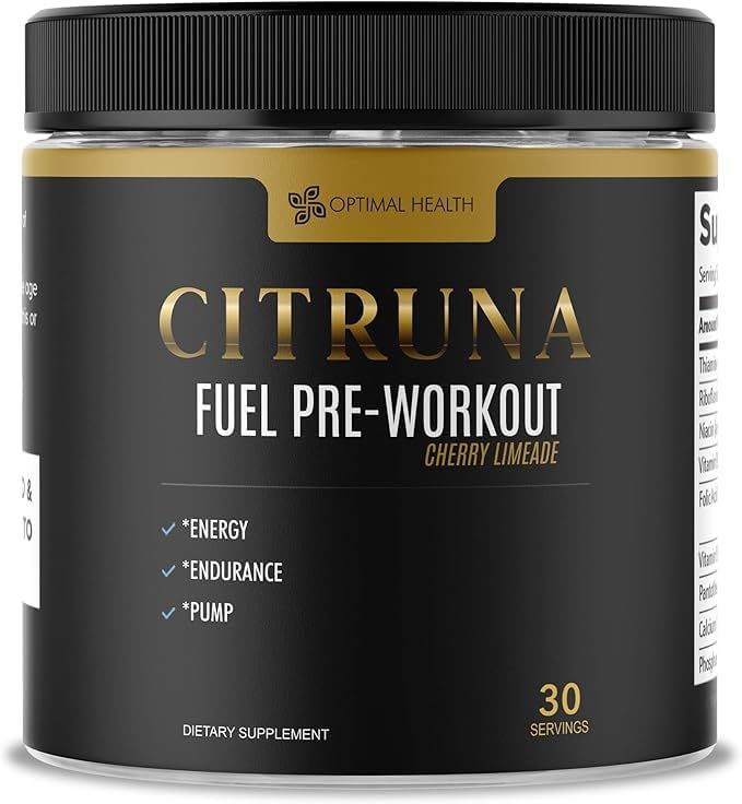 Citruna Fuel Pre Workout Mix and Energy Supplement, Zero Sugar Drink with B-Complex Vitamins to Boost Strength, Sharpen Focus, and Increase Endurance - 30 Servings, Cherry Limeade Flavor