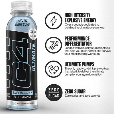 Cellucor C4 Ultimate Non-Carbonated Zero Sugar Energy Drink, Pre Workout Drink Beta Alanine, 12 Fl Oz (Pack of 12)