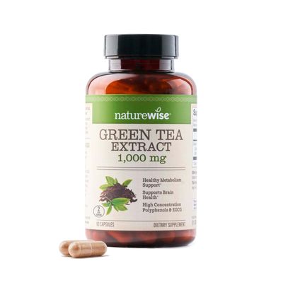 NatureWise Green Tea Extract Capsules 1000 mg - 50 EGCG 98 Polyphenols - Extra Strength Antioxidants for Heart Health and Energy - Vegan, Gluten Free, Non-GMO - 60 Count[1-Month Supply]