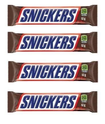 SNICKERS, Peanut Milk Chocolate Candy Bar, Full Size Bars1.07 oz each (4 full size bars)