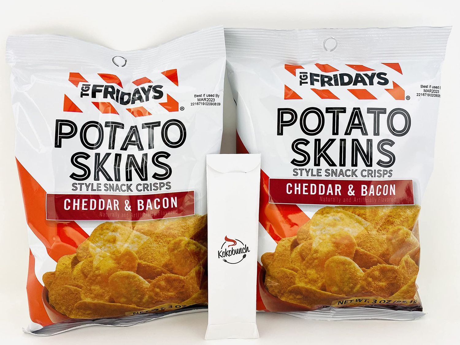 TGI Fridays Potato Skins Style Snack Crisp Cheddar and Bacon Bundled With Kokobunch Kit 2-3oz PACK