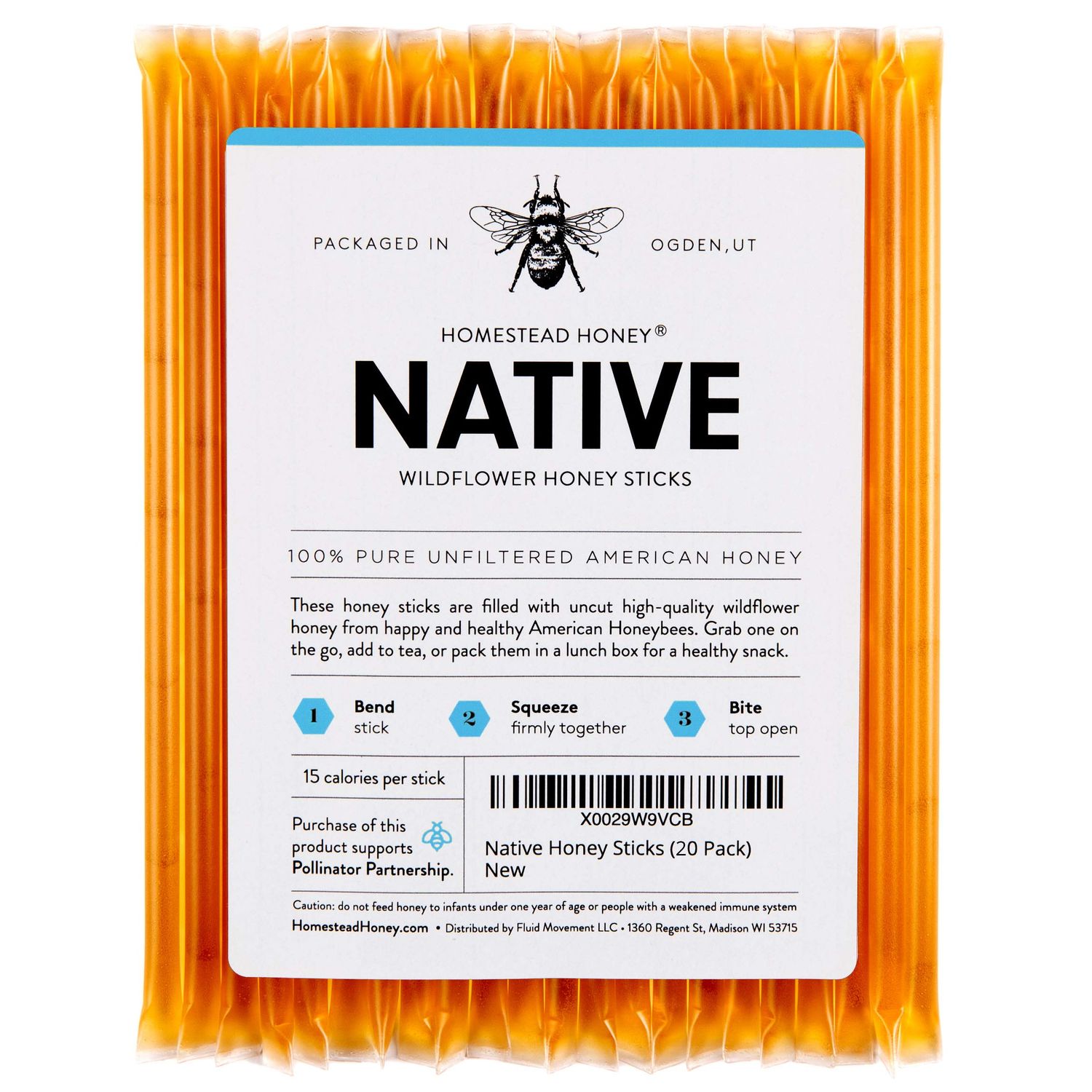 Homestead Honey Native Honey Sticks For Tea, Honey Packets Single Serve Honey Straws Stir Sticks, Honey Packets Honey Stick, Honey Straws Sticks (Honey Sticks Bulk, 20 count)